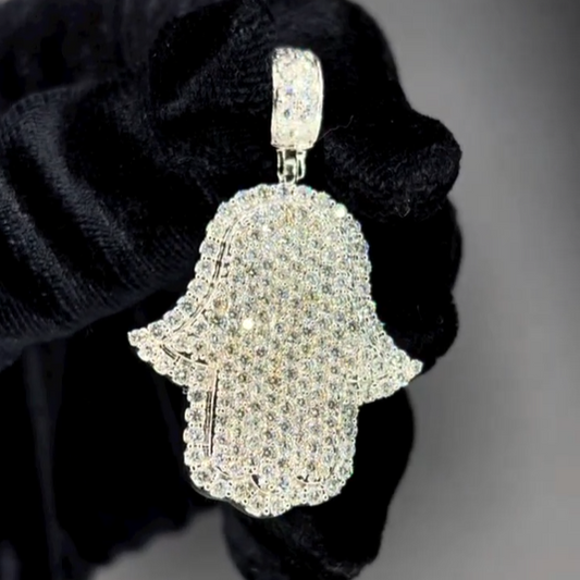 Hamsa Hand Pendant with Baguette Diamonds