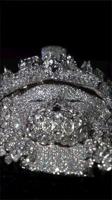 Angled view of the Jesus pendant with Moissanite and Cubic Zirconia stones, capturing its shine