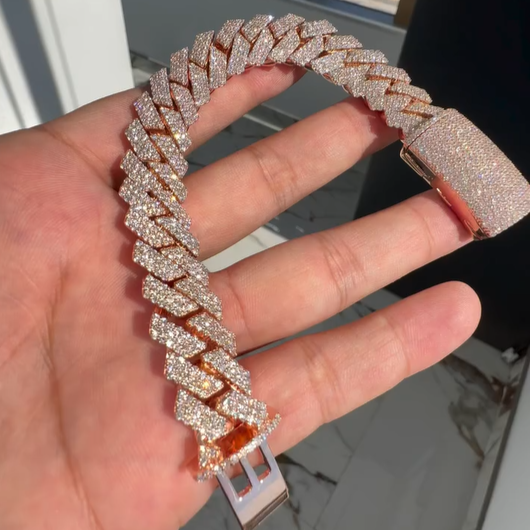 16mm Moissanite Cuban Bracelet with Safety Clasp