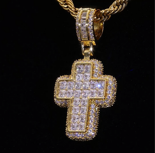 Moissanite Cross Pendant with Round Stones