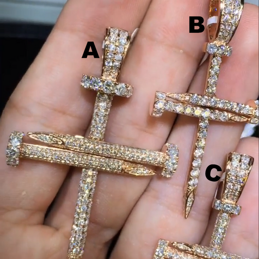 Hip Hop Nail Cross Pendant in Moissanite