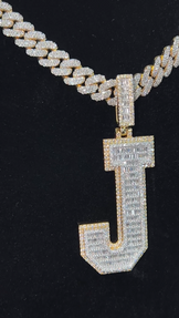 Hip-hop J letter pendant in gold and silver 2-tone finish, paired with a sleek Miami Cuban chain