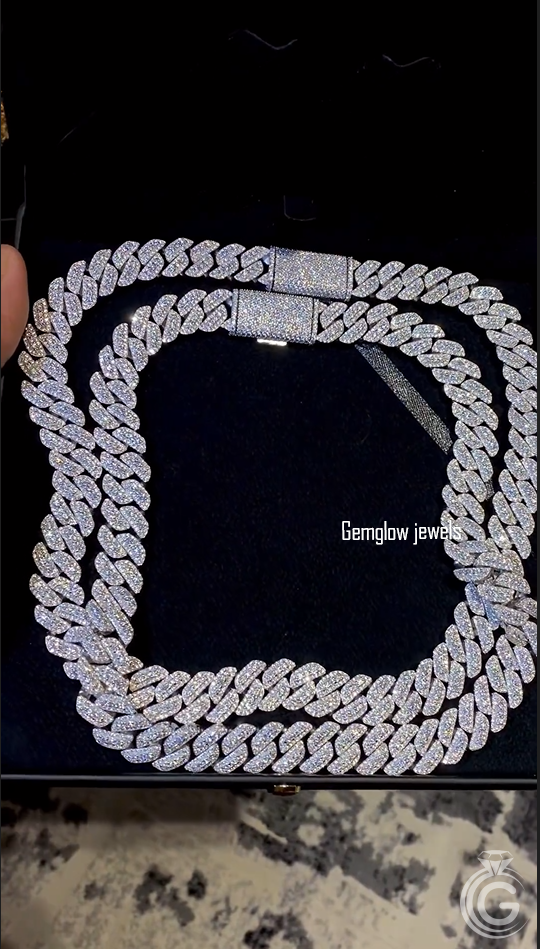 15mm iced Cuban link chain, unisex hip hop necklace with diamond shine for all styles