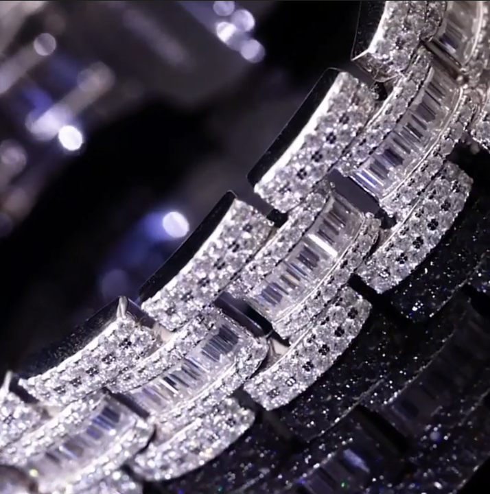 Heavy-duty clasp on 18mm moissanite bracelet, secure fit with iced out finish