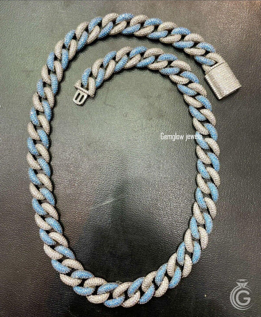 Iced 14mm Cuban Link Chain, Blue Accents