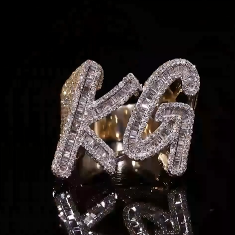 VVS Moissanite Iced Letter Ring Men