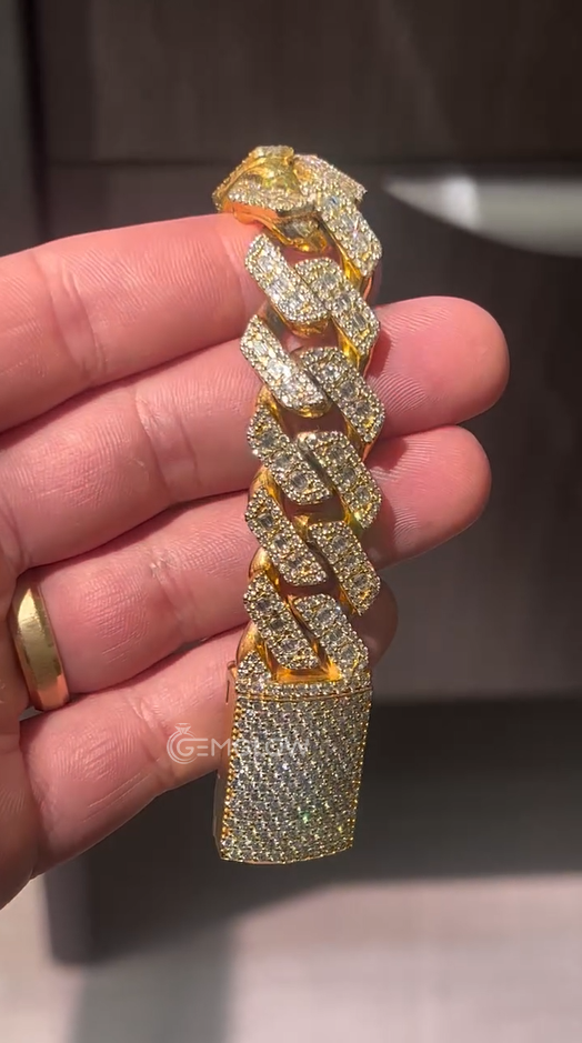 Emerald and Round Diamond Men's Cuban Bracelets