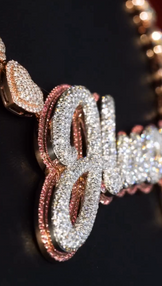 Side view of hip hop initial pendant with heart link chain, sparkling CZ diamonds for a bold look