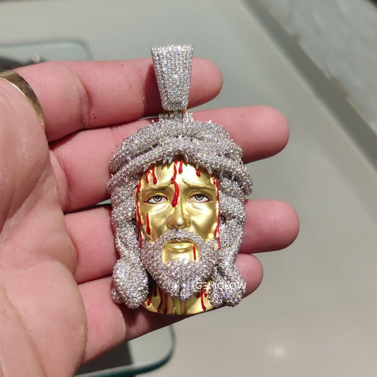 Icy Diamond Jesus Face Necklace