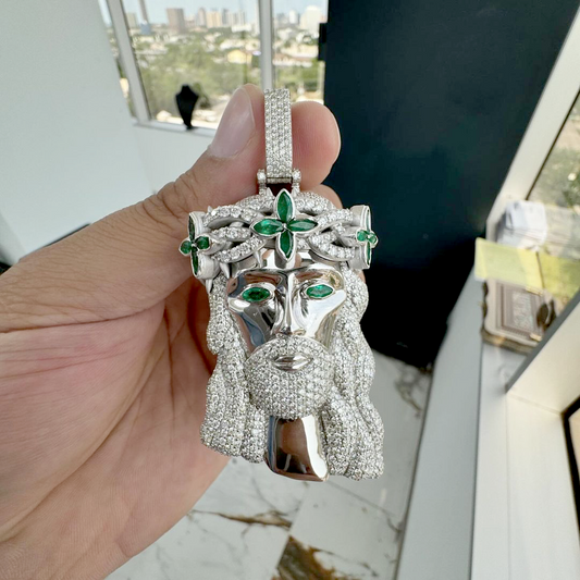 Custom Hip Hop Round & Green Marquise Diamond Pendant