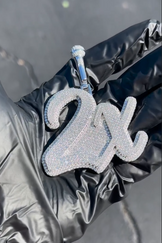 Hip hop '2X' letter pendant in 925 sterling silver with round-cut Moissanite and Cubic Zirconia stones