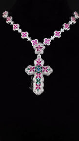 Luxury Multi Colour Gemstone Cross Pendant With Chain