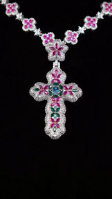 Luxury Multi Colour Gemstone Cross Pendant With Chain