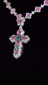 Luxury Multi Colour Gemstone Cross Pendant With Chain