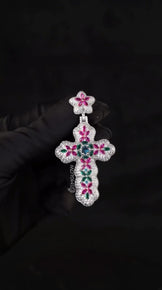 Luxury Multi Colour Gemstone Cross Pendant With Chain