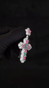 Luxury Multi Colour Gemstone Cross Pendant With Chain