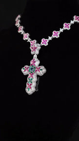 Luxury Multi Colour Gemstone Cross Pendant With Chain