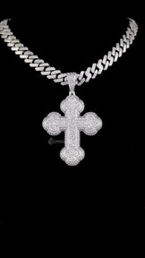Iced Out 3D moissanite Cross Pendant Necklace,