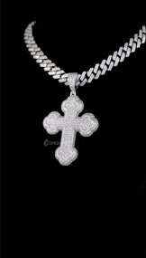 Iced Out 3D moissanite Cross Pendant Necklace,