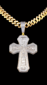Iced Out Cross Pendant With Cuban Link Chain