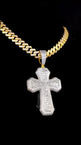 Iced Out Cross Pendant With Cuban Link Chain