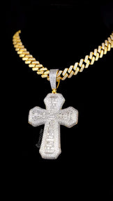 Iced Out Cross Pendant With Cuban Link Chain