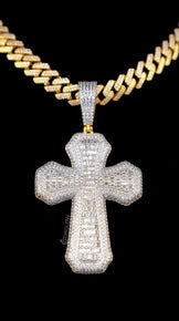 Iced Out Cross Pendant With Cuban Link Chain