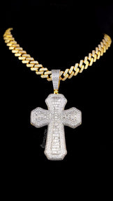 Iced Out Cross Pendant With Cuban Link Chain