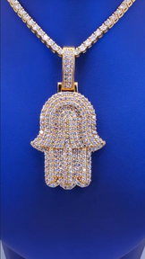 Fully Iced Out Hamsa Pendant With Tennis Chain
