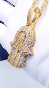 Fully Iced Out Hamsa Pendant With Tennis Chain