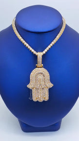Fully Iced Out Hamsa Pendant With Tennis Chain