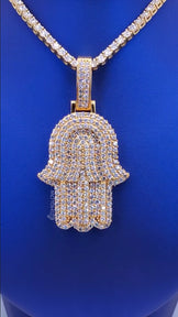 Fully Iced Out Hamsa Pendant With Tennis Chain