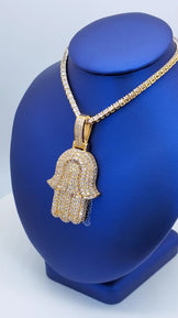 Fully Iced Out Hamsa Pendant With Tennis Chain