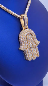 Fully Iced Out Hamsa Pendant With Tennis Chain