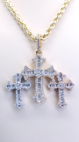 Three Cross Baguette & Round Cut Diamond Pendant