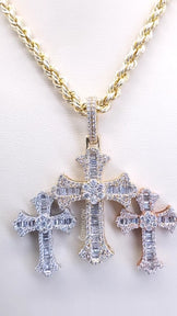 Three Cross Baguette & Round Cut Diamond Pendant