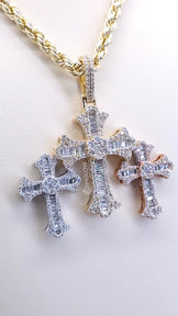 Three Cross Baguette & Round Cut Diamond Pendant