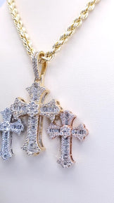 Three Cross Baguette & Round Cut Diamond Pendant