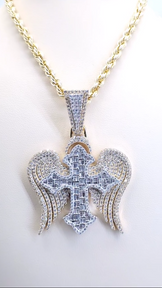 Iced Out Angel Wings Cross Pendant