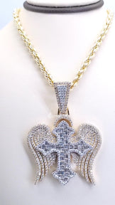 Iced Out Angel Wings Cross Pendant