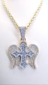 Iced Out Angel Wings Cross Pendant