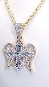 Iced Out Angel Wings Cross Pendant