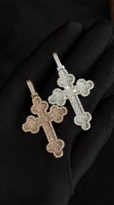 Iced Out 3D Cloud Round Diamond Cross Pendant