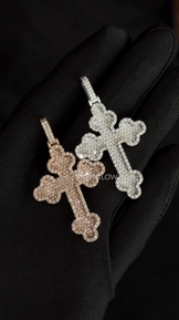 Iced Out 3D Cloud Round Diamond Cross Pendant