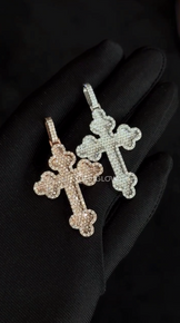Iced Out 3D Cloud Round Diamond Cross Pendant