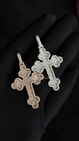 Iced Out 3D Cloud Round Diamond Cross Pendant