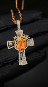Iced Out Cross Jesus Face Pendant