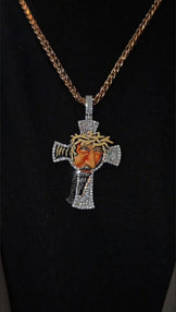 Iced Out Cross Jesus Face Pendant