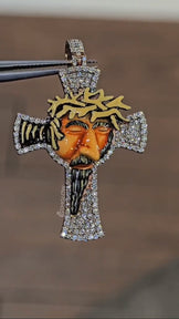Iced Out Cross Jesus Face Pendant
