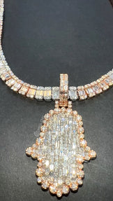 Iced Out Diamond Hamsa Hand Pendant
